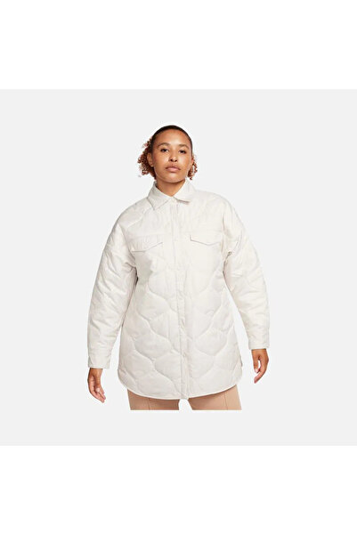 Nike Sportswear Essential Quilted Trench Full-Snap women's jacket Kadın beyaz bol kesim Ceket fb8732