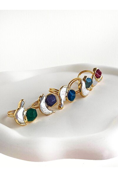 ı feel free more then ever that moment Özel Tasarım Mavi Doğal Taş ve İncili Yüzük