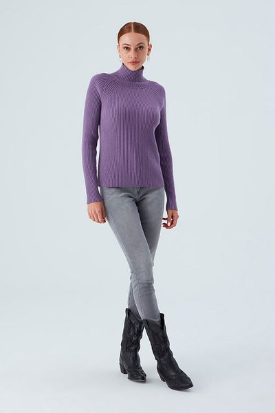 Peraluna Pulover de damă cu gât țesut - Liliac închis