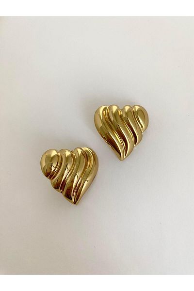 ı feel free more then ever that moment Steel Wavy Striped Heart Earrings