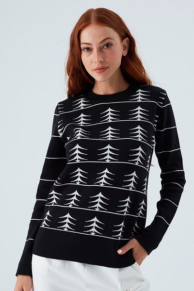 Peraluna Gemini Pullover - Pulover de damă negru/ecru cu imprimeu arbore
