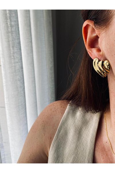 ı feel free more then ever that moment Steel Wavy Striped Heart Earrings