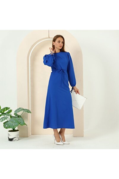 Bwest Ribbed Detail Long Hijab Dress with Waist Ties - 70044 - Saks