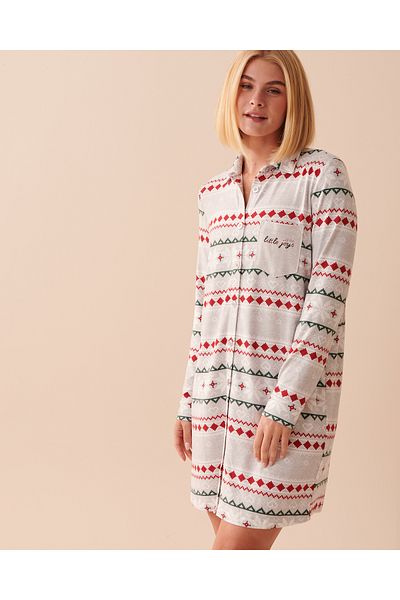 La Vie en Rose Recycled Fibers Fair Isle Long Sleeve Sleepshirt