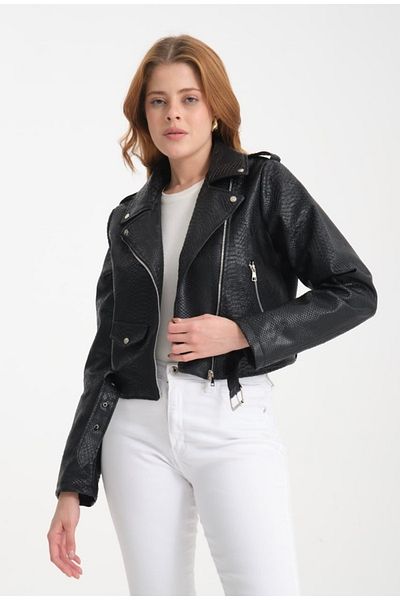 İLKCET MODA Тънко дамско яке със змийска кожа