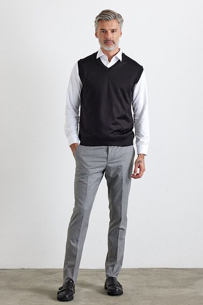 Livio Ferri Men's Plus Size Regular Cut V-Neck Sleeveless Sweater Knitwear Sweater