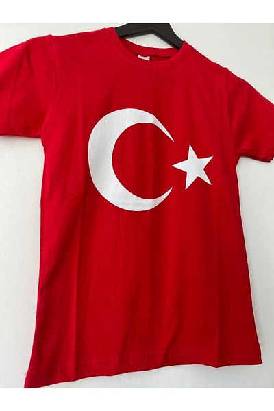 MSS ATALIER Unisex, imprimeu cu steagul turcesc, tricou cu maneca scurta - motive luna si stele