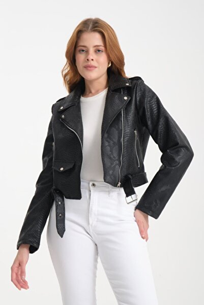 İLKCET MODA Slim Women's Jacket with Snakeskin Detail