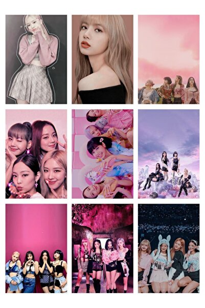 Anime Marketi سلسلة بطاقات صور بريدية مكونة من 9 قطع باللون الأسود والوردي مو...