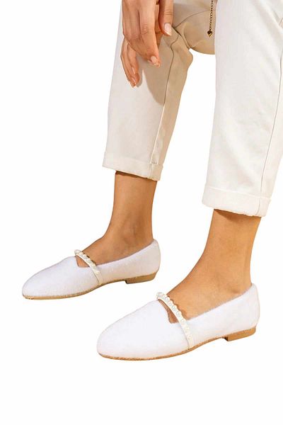 Behtah Kundura Pantofi de balerină de zi cu zi, eleganti, confortabili, cu detalii de perle albe, pantofi de acasă