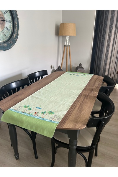 Lilies Atelier Jolie Model Yeşil 45x150 Keten Runner I Masa Dekor Runner