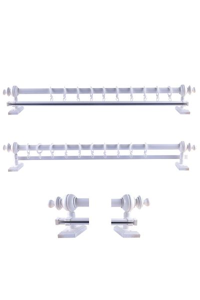OPEN SHOPS Umeraș pentru perdea rustică din lemn cu o singură șină albă și țeavă rustică din aluminiu 100 cm