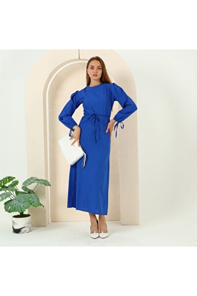 Bwest Ribbed Detail Long Hijab Dress with Waist Ties - 70044 - Saks