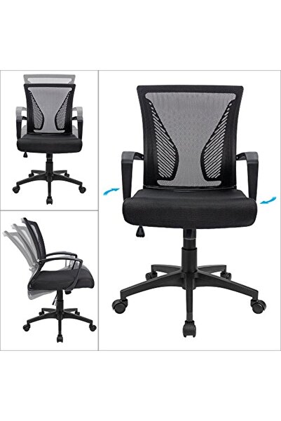 Mahmayi Ergonomic Mesh Office Chair with Lumbar Support & Armrest - Black, Comfortable & Adjustable