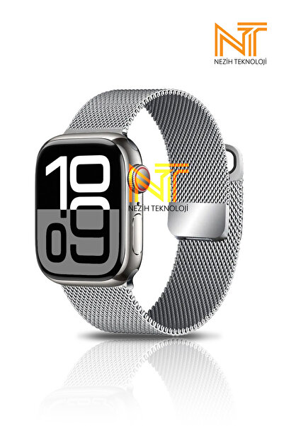 Nezih Case Apple Watch Seri 10 46mm Uyumlu Paslanmaz Hasır Örgü Metal Milano ...