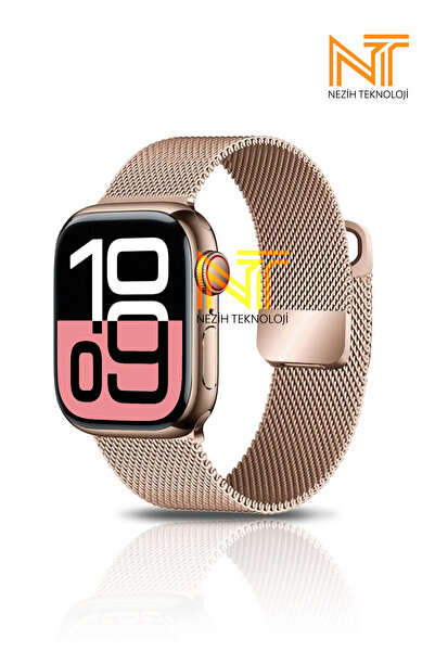 Nezih Case Apple Watch Seri 10 46mm Uyumlu Paslanmaz Hasır Örgü Metal Milano ...