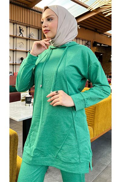 Bwest Hooded O Neck Plain Basic Double Tracksuit Sport Set - 03039.111 - Beneton Green