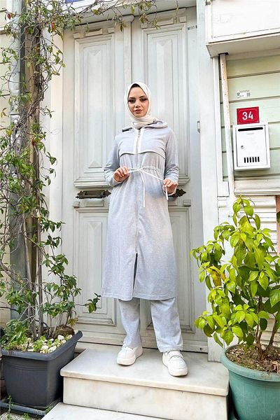 Bwest طقم مزدوج - رمادي - غربي