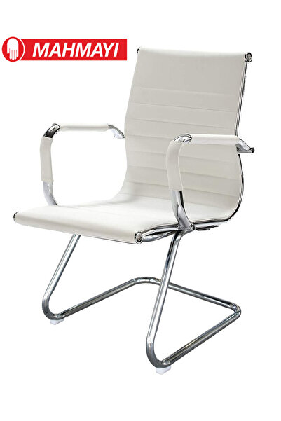 Mahmayi Ergonomic White Visitor Chair with Double Padding & Breathable Mesh - Perfect for Office & Home