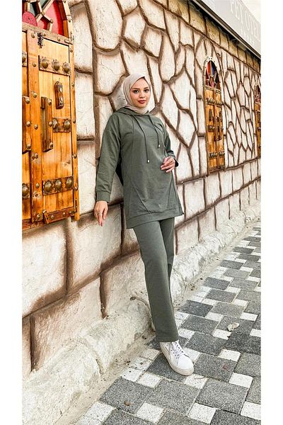 Bwest Hooded O-Neck Plain Basic Double Tracksuit Sports Set - 03039.005 - Khaki