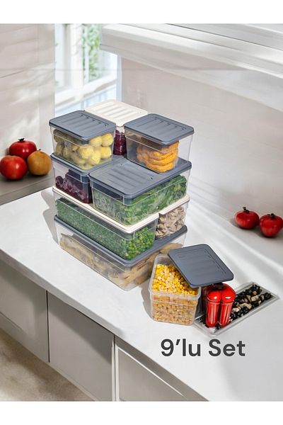 Nesto Home 9Pcs Deep Color Refrigerator Organizer Icebox & Microwave Storage Container 1X5300 2X2500 2X2470 4X1100