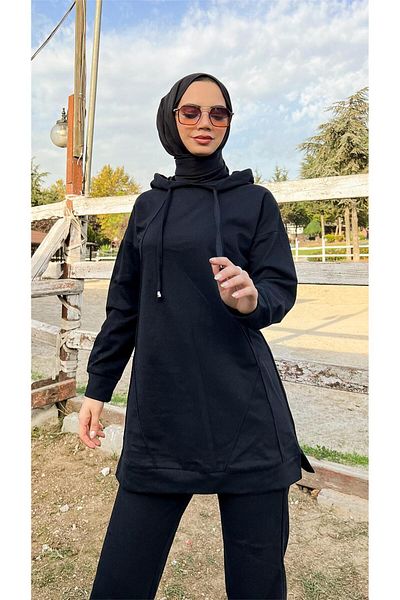 Bwest Hooded O Neck Simple Basic Double Tracksuit Sports Set - 03039.003 - Black