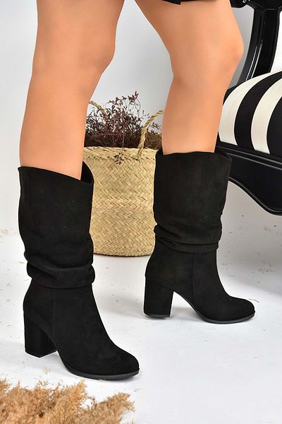 Kocamanlar Ayakkabı Feles Faux Leather Gathered Γυναικείες Μπότες ΜΑΥΡΟ-SUEDE