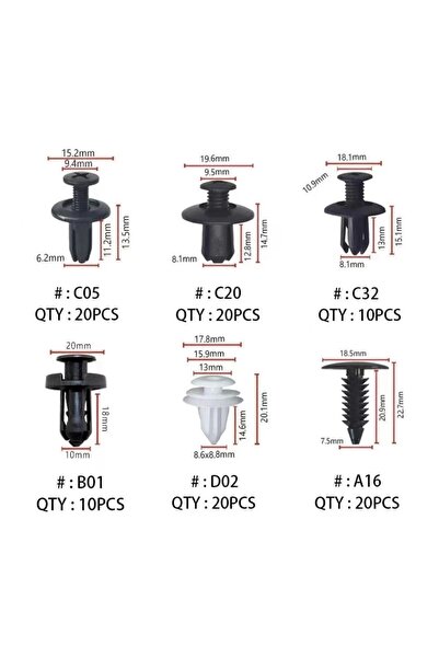 Unichrome 6 Boyutu 100 Adet Oto Fastener Klips Tampon Kapı Pervazı Tutucu Raptiye Seti