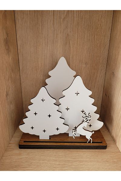 rosfloa rf Nordic Design Illuminated White Christmas Tree with Deer Wooden Coffee Corner Table Decoration
