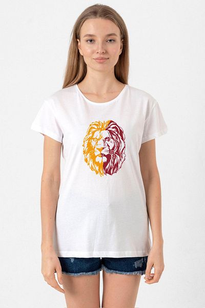 Tshirthane Yellow Red Lion White Women's Bicycle Collar T-Shirt
