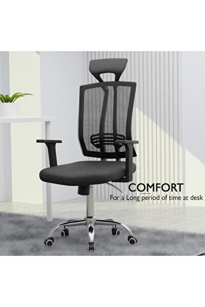 Mahmayi Ergonomic Black Office Chair: Adjustable Height, Lumbar Support, Headrest, and Plush Seat Cushion