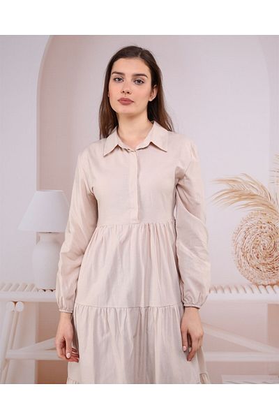 Bwest Cotton Shirt Collar Dress - Ecru - Bwest