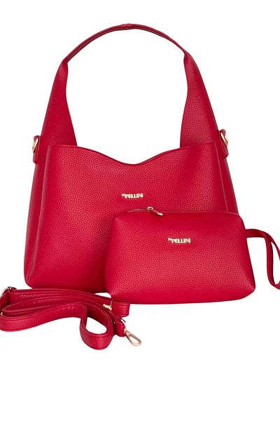 By Pellini Red Faux Leather Shoulder and Hand Bag Set