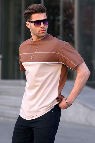 Madmext Ανδρικό μπλουζάκι καφέ Colorblock 6177