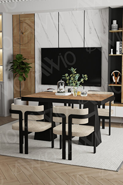 AVVİO Marble Lake Mdf Ayak Tokyo Demonte Sandalye 80x120 Yemek Masası Mutfak Masası 4 Kişilik