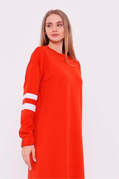 Bwest Gupse μανίκια ριγέ φούστα Λεπτομερές αθλητικό φόρεμα - 71079.036 - Πορτοκαλί