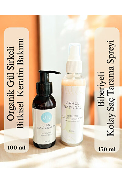 April Natural Gül Sirkeli Bitkisel Keratin Bakımı, Biberiyeli Kolay Saç Taram...