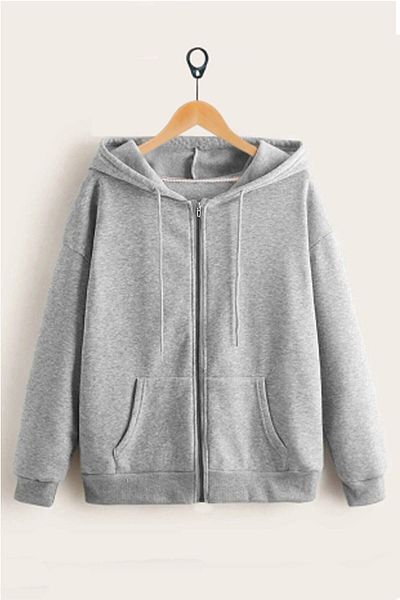 Pinem Cardigan cu glugă gri unisex, cu fermoar