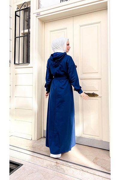 Bwest Cotton Dress with Hooded Mobile Pockets - 71169.006 - Indigo