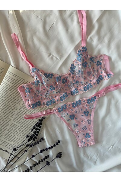 İNKO İÇ GİYİM Floral Underwire Σετ σουτιέν από τούλι χωρίς καπάκι (στρινγκ σουτιέν)