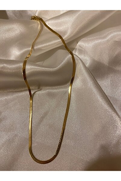 Anetta Jewelry Gold Altın Renk Yassı İtalyan Kararmaz Çelik Kolye( 40 cm uzunluğunda +5 cm uzatma zinciri mevcut)