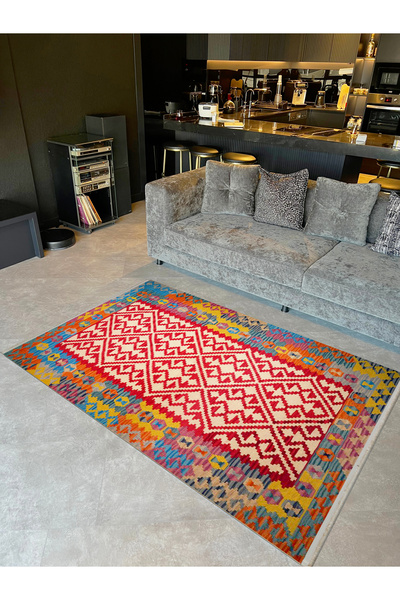 Rugs Modern Halı مجموعة مايا متعددة الألوان مع تفاصيل الحدود العرقية المزخرفة...