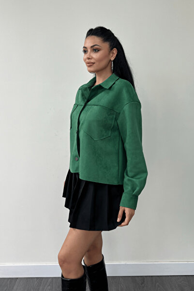 giyimmasalı Green Suede Jacket - Button Detailed