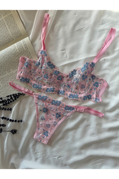 İNKO İÇ GİYİM Floral Underwire Σετ σουτιέν από τούλι χωρίς καπάκι (στρινγκ σουτιέν)