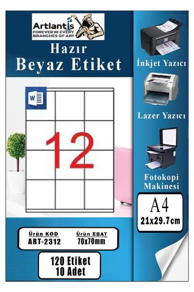 Artlantis A4 Hazır Etiket 70x70 mm 10 Sayfa 1 Paket 12 li Kendinden Yapışkanl...