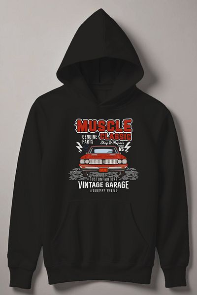 MYADA Детски суитшърт с качулка Muscle Classic Vintage - Garage Printed 13852