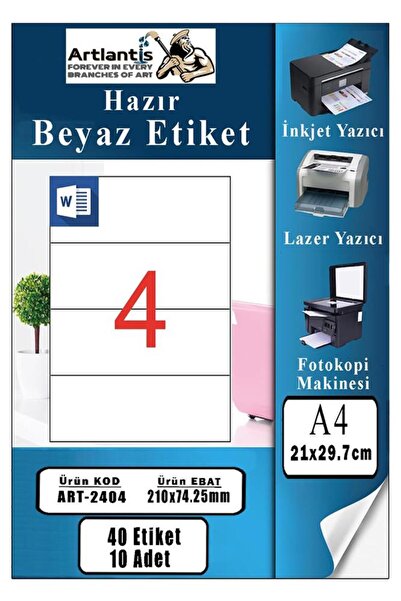 Artlantis A4 Ready Label 210X74.25 mm 10 Sheets 1 Pack of 4 Self-Adhesive Cop...