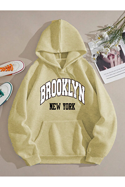 StartMore Hanorac oversize unisex cu glugă, cu imprimeu Brooklyn, cu trei fir...