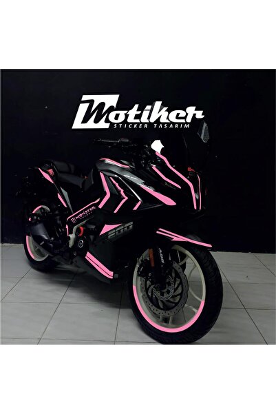 Motiker Bajaj RS200 Pembe Çizgi Model Sticker Etiket Full Takım Modeli