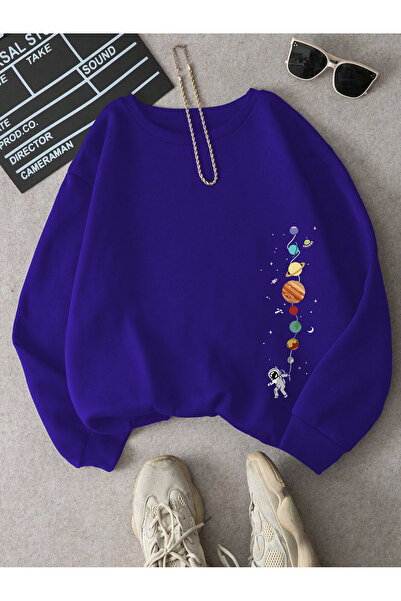 StartMore Унисекс суитшърт с три нишки с принт на астронавт и планета Saks